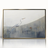 Framed wall art showcasing a stunning heron and egret design in vibrant colors, featuring an elegant gold acrylic frame, perfect for adding sophistication to any decor.