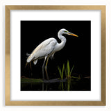 Elegant wall art print featuring a heron and egret design in a gold frame with a mat, perfect for enhancing home decor. Ideal for nature lovers and bird enthusiasts.