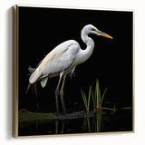 Framed wall art showcasing a serene heron and egret design on a gold background, ideal for enhancing modern home decor with a touch of nature.
