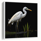 Framed canvas wall art featuring a serene heron and egret design, showcasing soft white tones and intricate details, perfect for enhancing modern home decor.
