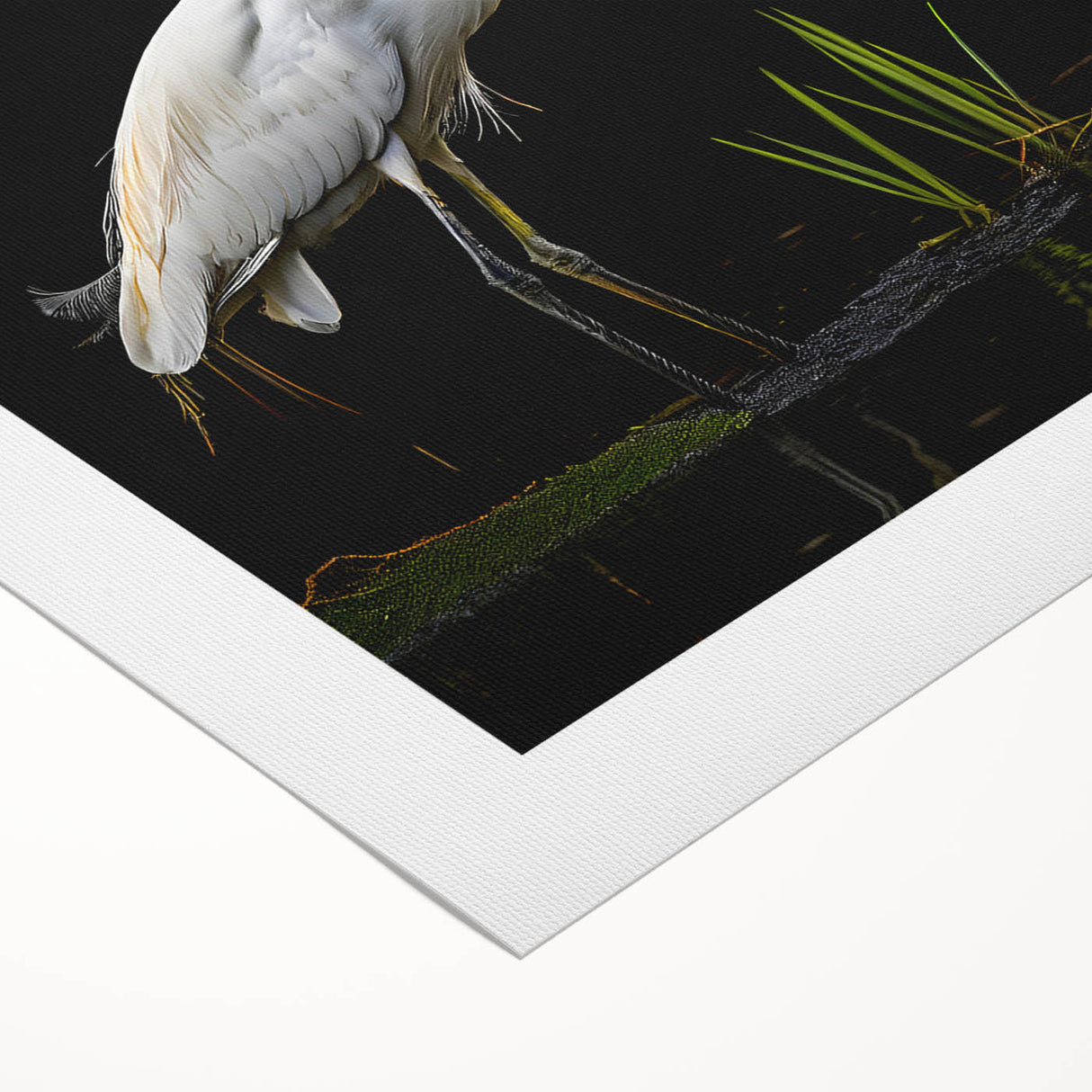 Elegant rolled canvas art showcasing a heron and egret design, blending soft blues and greens, perfect for nature lovers and home decor enthusiasts.