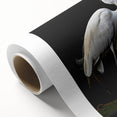 Rolled canvas wall art showcasing a serene heron and egret design in soft blue and white hues, ideal for nature-inspired decor, elegantly packaged for delivery.