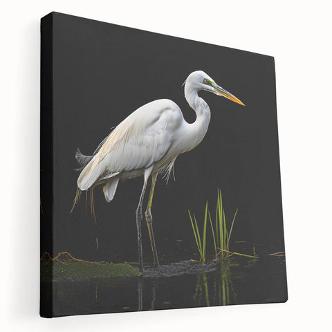 Stretched canvas wall art showcasing a serene heron and egret design, featuring vibrant colors and intricate details, perfect for nature enthusiasts and home decor.
