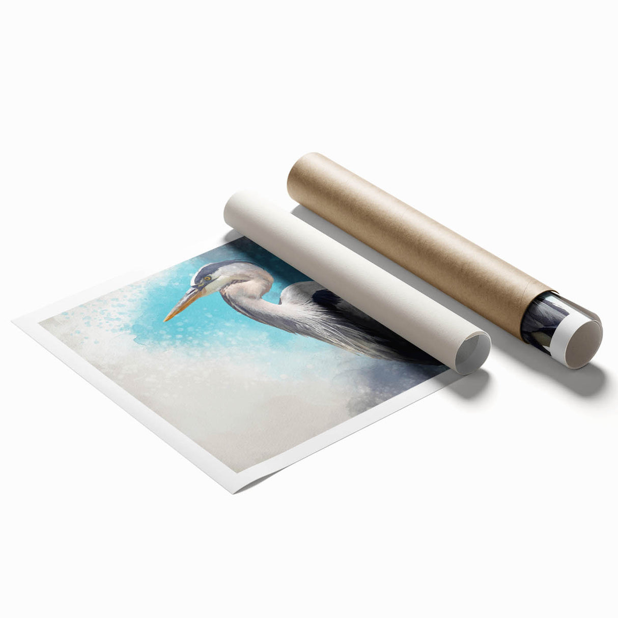 Elegant rolled print showcasing a heron and egret design, perfect for enhancing home decor. Features vibrant colors and intricate details, ideal for nature lovers.