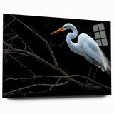 Elegant wall art collection showcasing a side view of a heron and egret design printed on acrylic glass, featuring vibrant colors and intricate details, perfect for enhancing any space.