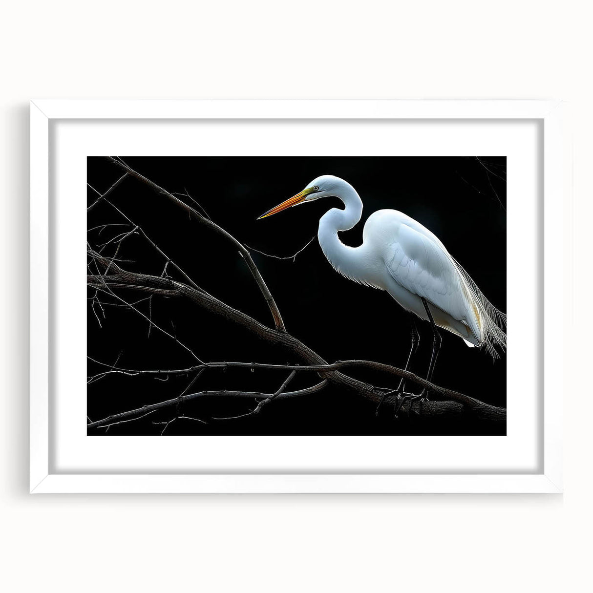 Framed wall art featuring a serene heron and egret design, showcasing detailed bird illustrations in soft colors, perfect for enhancing home decor with a nature theme.