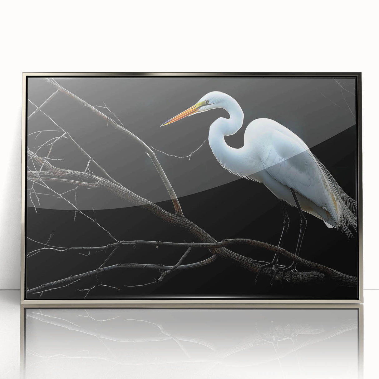 Framed wall art collection featuring elegant heron and egret designs in silver-acrylic finish, perfect for enhancing modern home decor with nature-inspired elegance.