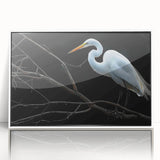 Framed wall art collection showcasing a striking heron and egret design in a sleek white frame, perfect for enhancing modern home decor with nature-inspired elegance.