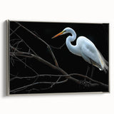 Framed canvas wall art featuring a silver side view of a heron and egret design, showcasing vibrant colors and intricate detailing, perfect for home decor. Ideal for bird lovers and nature enthusiasts.