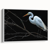 Framed wall art collection showcasing a heron and egret design on a white background, highlighting tranquil wildlife themes for home decor. Perfect for nature enthusiasts.
