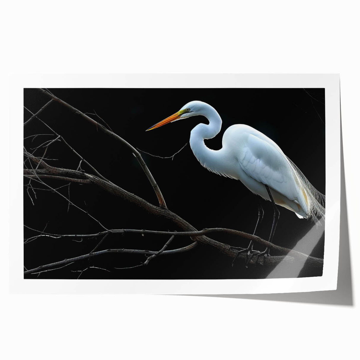 Elegant wall art print featuring a serene heron and egret design, showcasing vibrant colors and intricate details, perfect for enhancing home decor aesthetics.