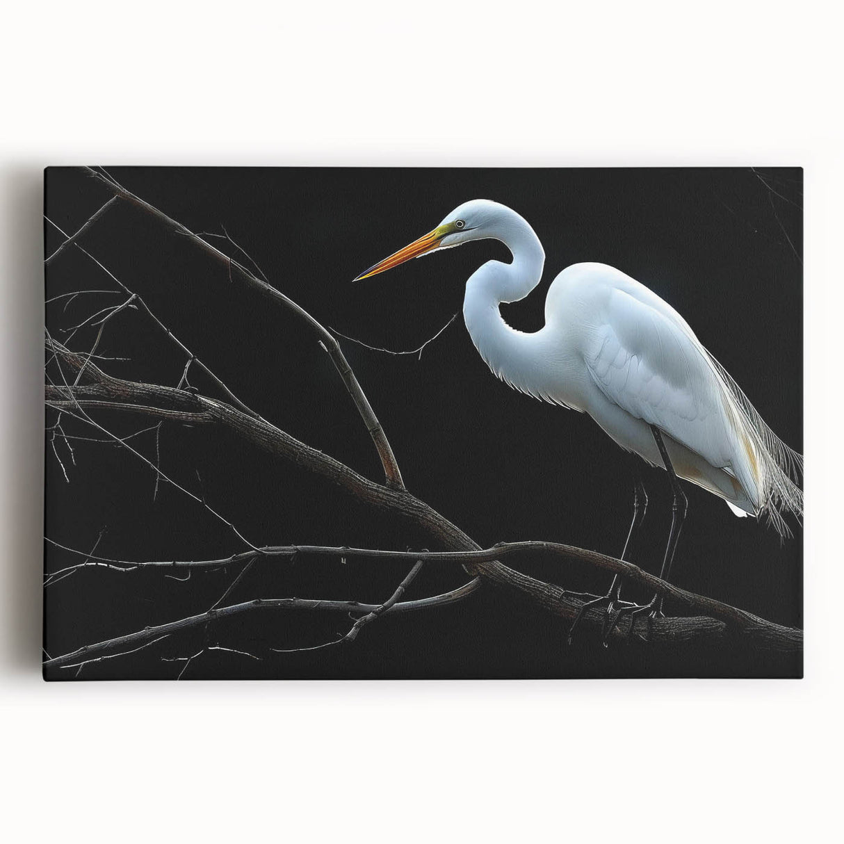 Stretched canvas wall art showcasing a serene heron and egret design, featuring vibrant colors and intricate details, perfect for enhancing modern home decor.