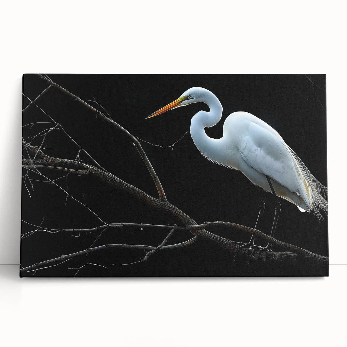 Stretched canvas wall art featuring a serene heron and egret design, with soft blue and green hues, perfect for nature lovers and home decor enthusiasts.