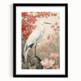 Elegant black-framed wall art featuring a heron and egret design, showcasing vibrant colors and intricate details, perfect for enhancing home decor.