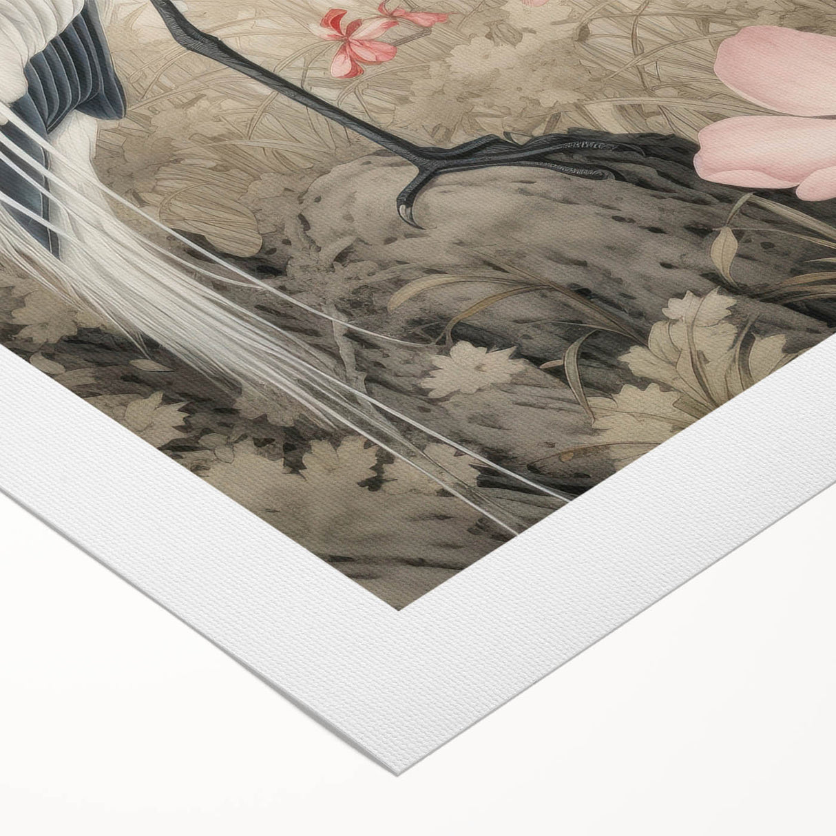 Rolled canvas artwork showcasing a serene heron and egret design, featuring soft pastel colors and intricate details, perfect for home decor or nature enthusiasts.