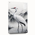 Side view of a modern wall art collection featuring a heron and egret design, printed on acrylic glass, showcasing vibrant colors and intricate details, ideal for home decor.