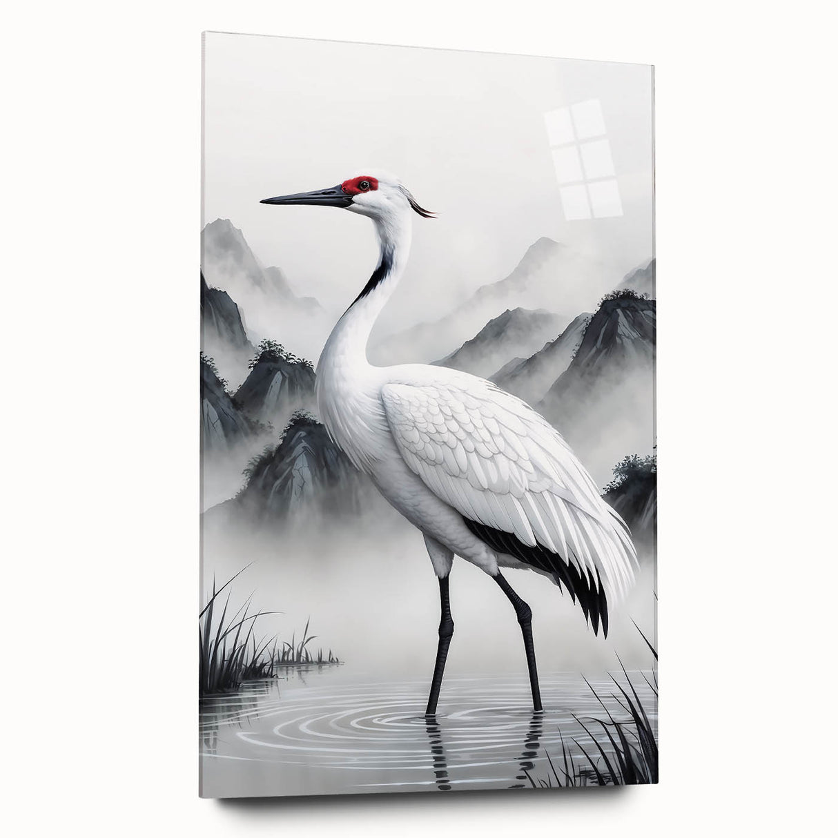 Elegant wall art featuring a side view of a heron and egret design, crafted on acrylic glass, showcasing vibrant colors and intricate details, perfect for nature lovers.