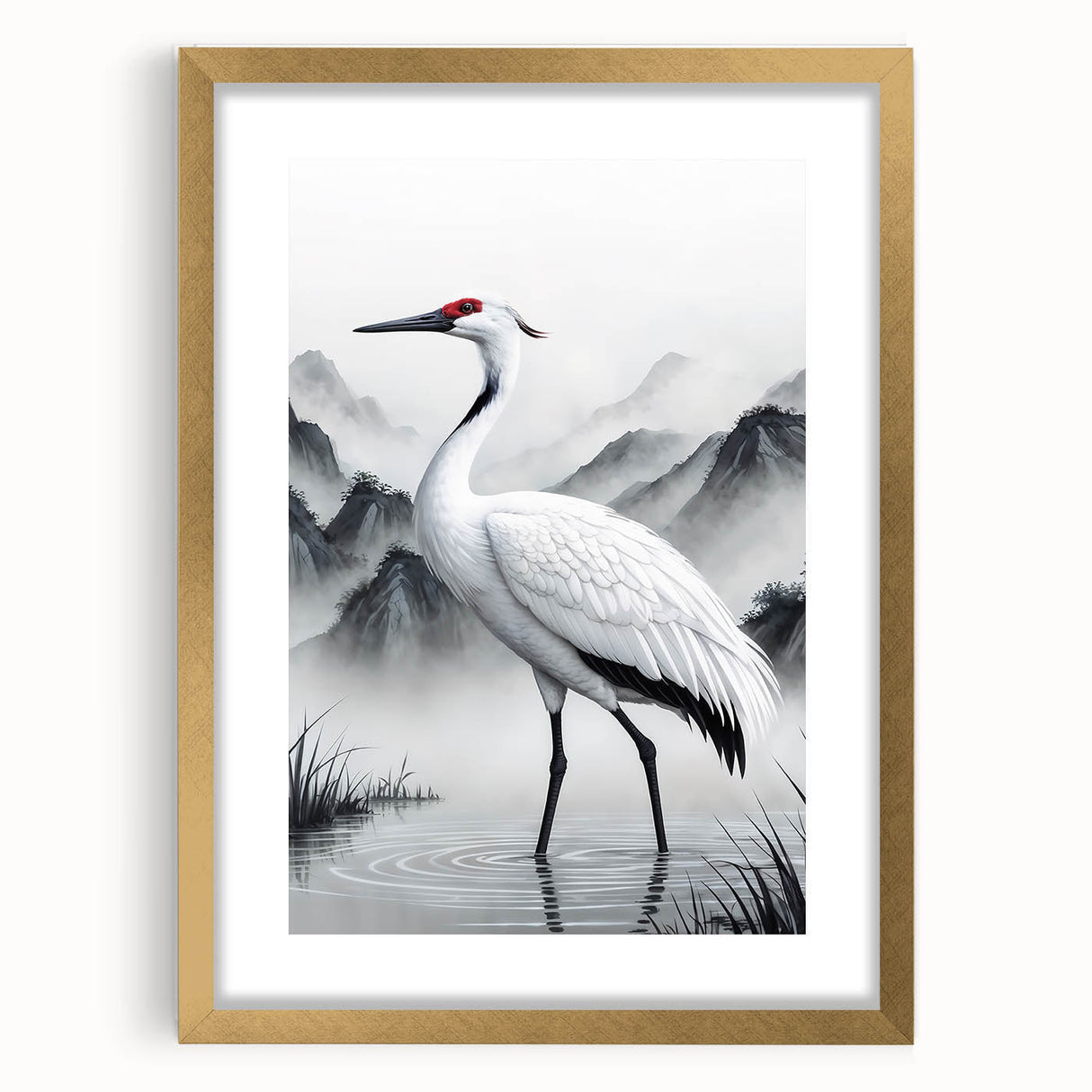 Elegant gold-framed wall art collection showcasing a heron and egret design with a white mat, perfect for enhancing home decor and adding a touch of nature.