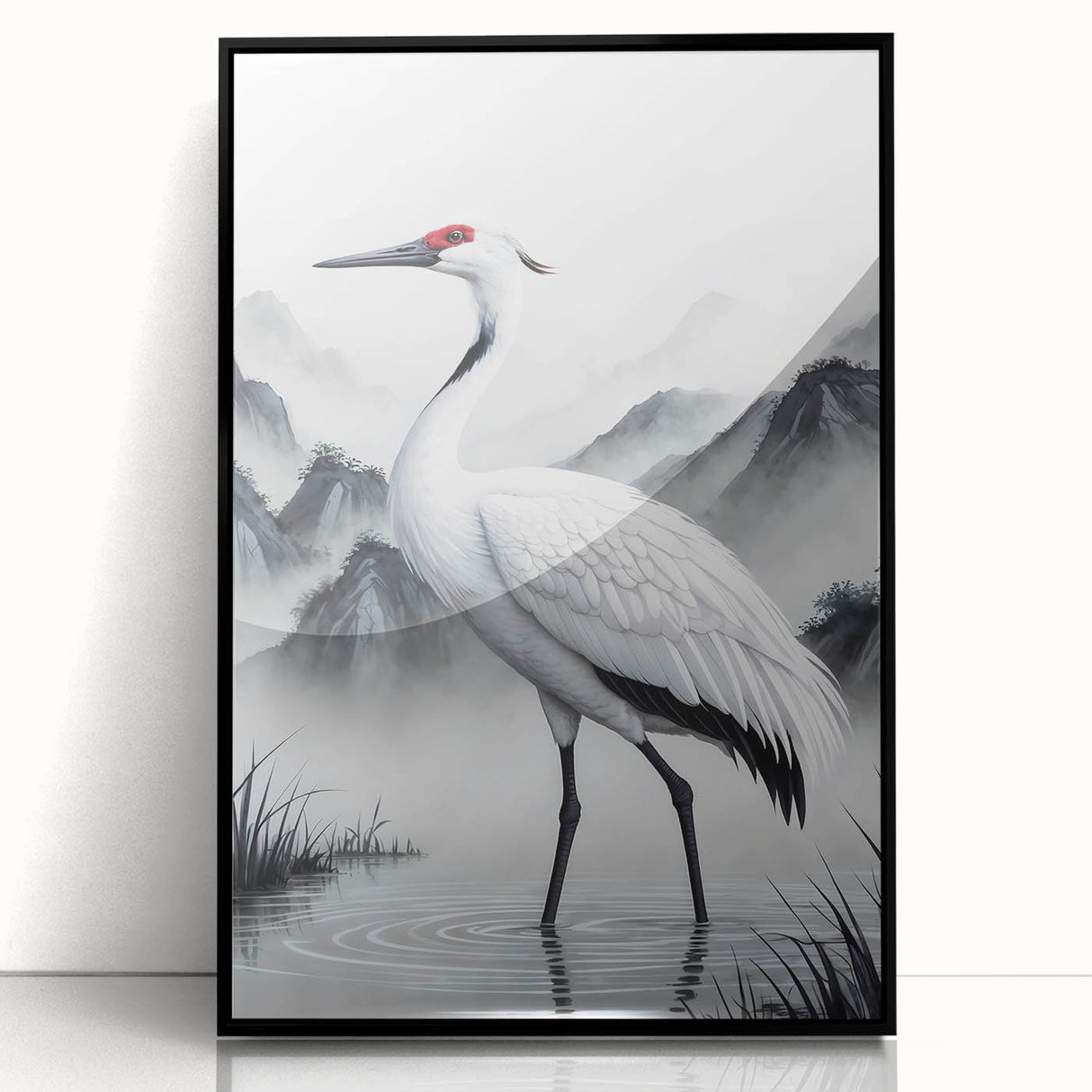 Framed wall art collection featuring elegant heron and egret designs in black acrylic, showcasing a serene nature scene with vibrant colors, perfect for home decor.