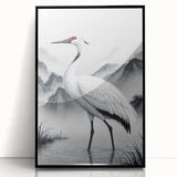 Framed wall art collection featuring elegant heron and egret designs in black acrylic, showcasing a serene nature scene with vibrant colors, perfect for home decor.