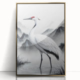 Framed wall art featuring a serene heron and egret design in soft pastel colors, set against a gold-accented background, perfect for enhancing home decor.