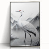 Framed wall art featuring a serene heron and egret design in silver acrylic, showcasing intricate details and vibrant colors, perfect for enhancing home decor.