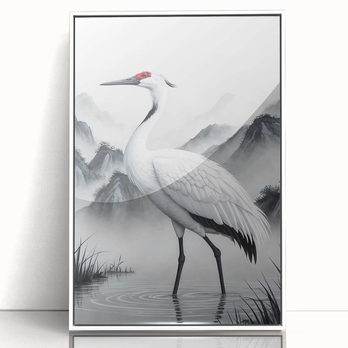 Framed wall art collection featuring elegant herons and egrets in a serene natural setting, with a sleek white frame and protective acrylic cover. Perfect for enhancing home decor with a touch of nature.