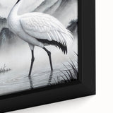 Close-up view of a framed canvas featuring a heron and egret design, showcasing vibrant colors and intricate details, perfect for nature-inspired home decor. Ideal for bird lovers and art enthusiasts looking to enhance their living space with stunning wildlife imagery.