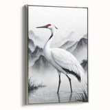 Framed wall art collection showcasing a serene heron and egret design, with a silver frame, perfect for enhancing modern decor. Ideal for nature lovers and art enthusiasts.