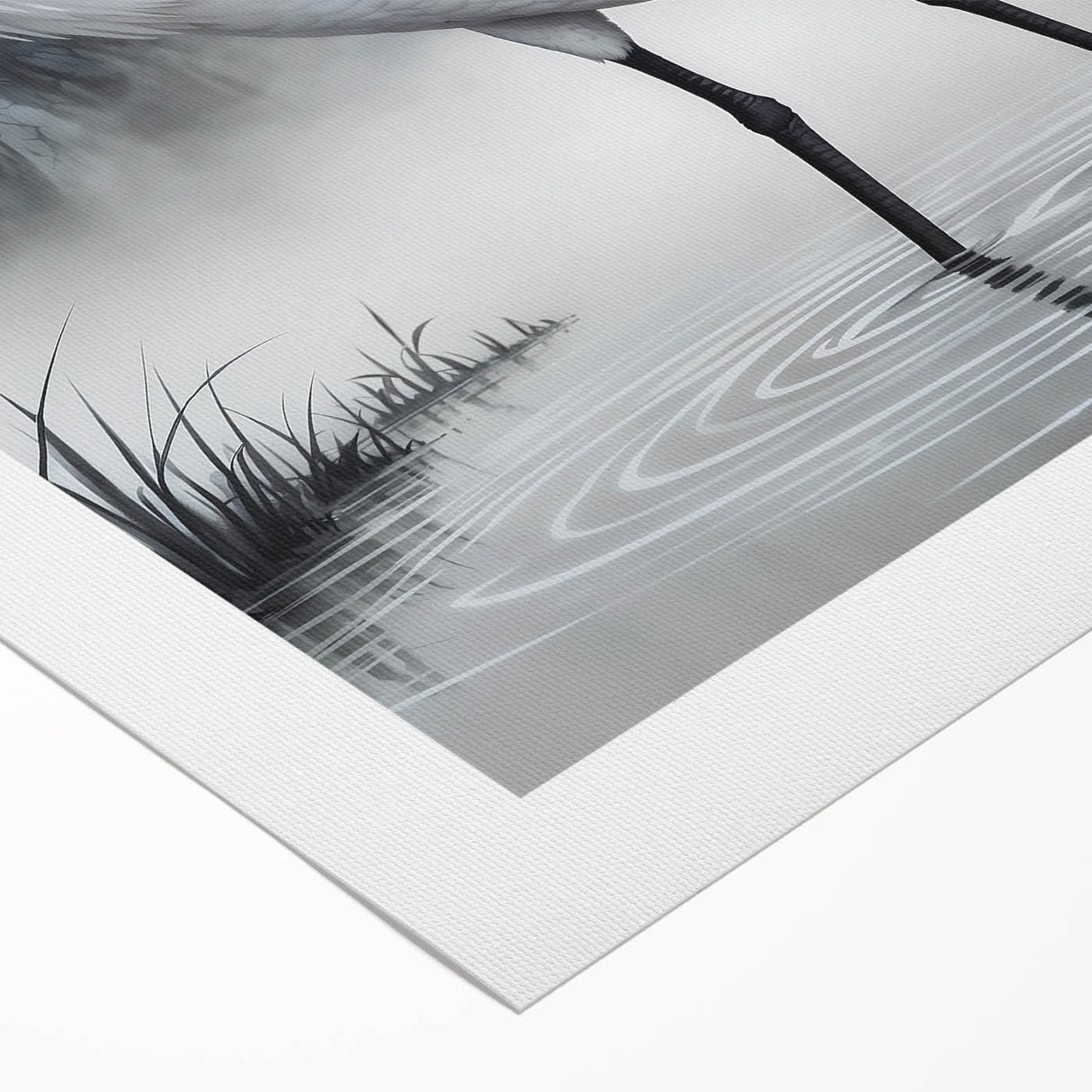Elegant rolled canvas artwork showcasing a heron and egret design, featuring intricate details and vibrant colors, perfect for enhancing home decor.