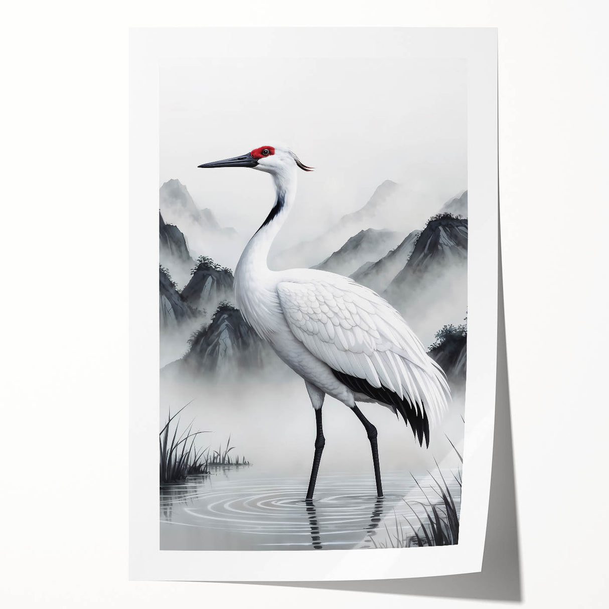 Beautiful rolled print of herons and egrets in an elegant design, showcasing detailed feather patterns and soft color gradients, perfect for nature-themed decor.