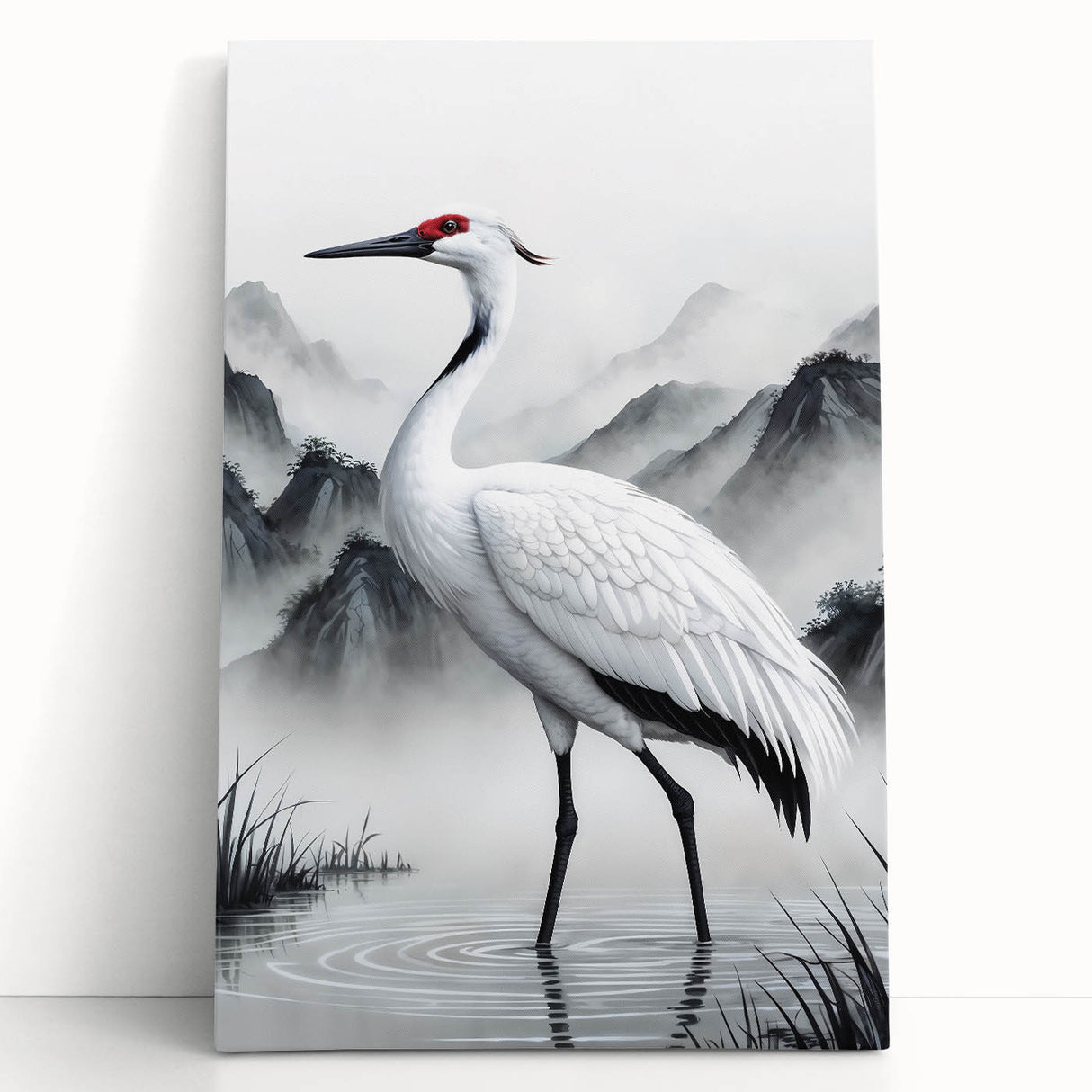 Elegant stretched canvas wall art featuring a heron and egret design, showcasing delicate brush strokes and soft pastel colors, perfect for enhancing any decor.