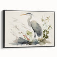 Framed wall art featuring a black heron and egret design on textured canvas, showcasing elegant bird silhouettes against a neutral background, perfect for home decor.