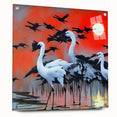 Side view of a collection of wall art featuring herons and egrets, elegantly displayed with acrylic glass and pins, ideal for enhancing home decor with nature-inspired aesthetics.