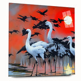 Elegant side view of a heron and egret wall art collection displayed in an acrylic glass frame, showcasing vivid colors and intricate details, perfect for enhancing home decor.