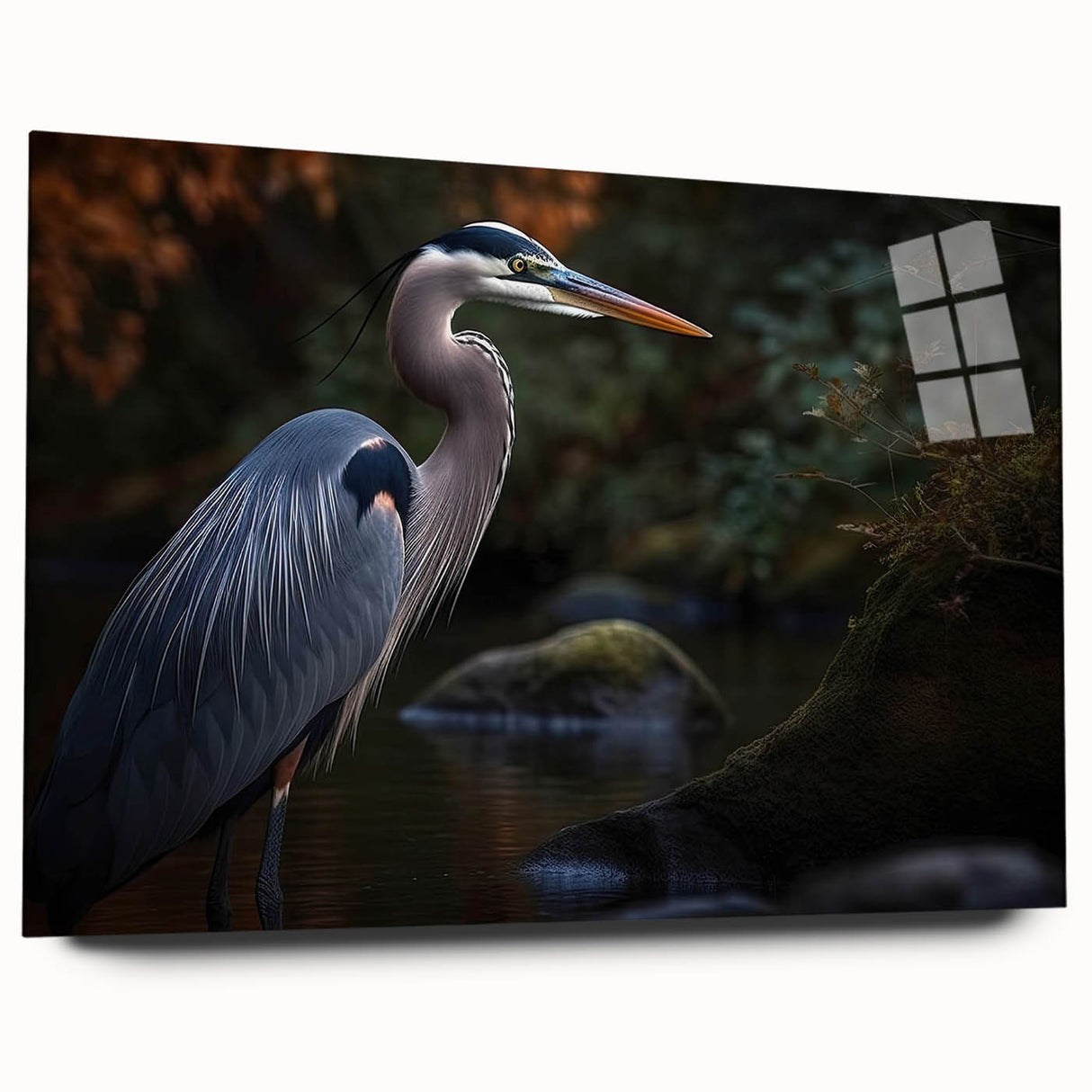 Elegant wall art collection showcasing a side view of heron and egret designs, printed on acrylic glass, perfect for enhancing modern home decor.