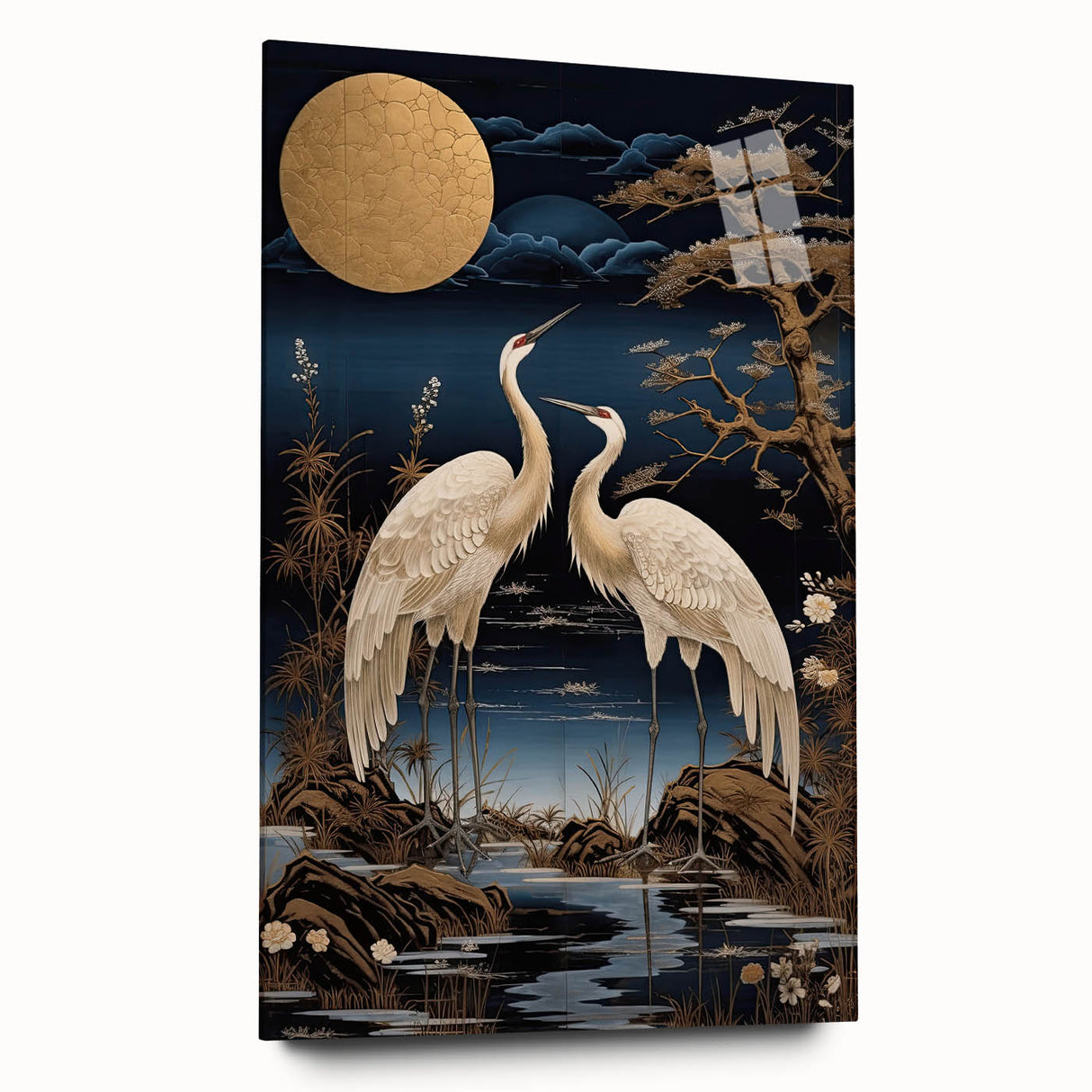 Elegant wall art collection showcasing a side view of a heron and egret design, framed in acrylic glass, ideal for modern decor. Perfect for nature lovers.