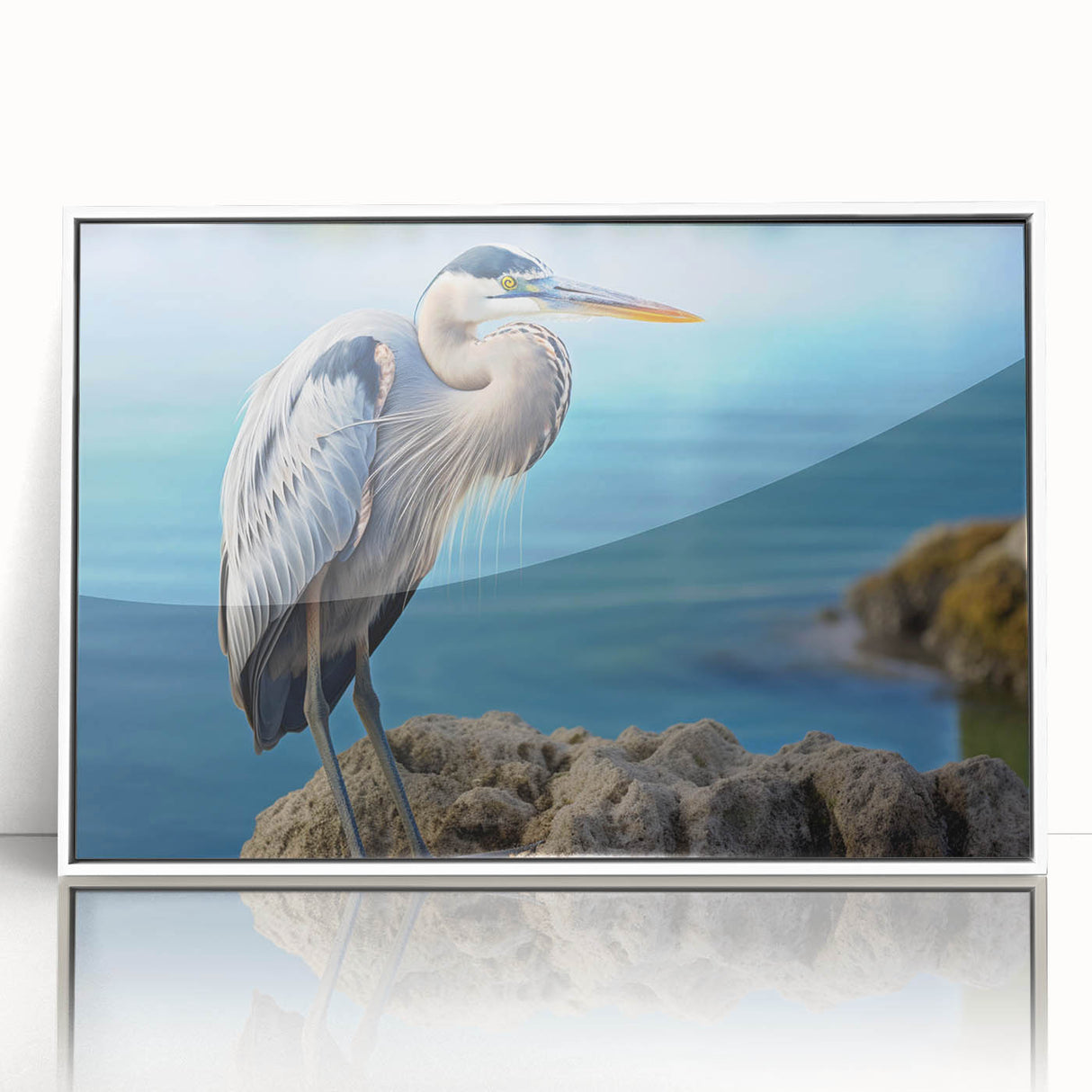 Framed wall art collection showcasing elegant heron and egret designs in a white frame, perfect for enhancing home decor with nature-inspired elegance.