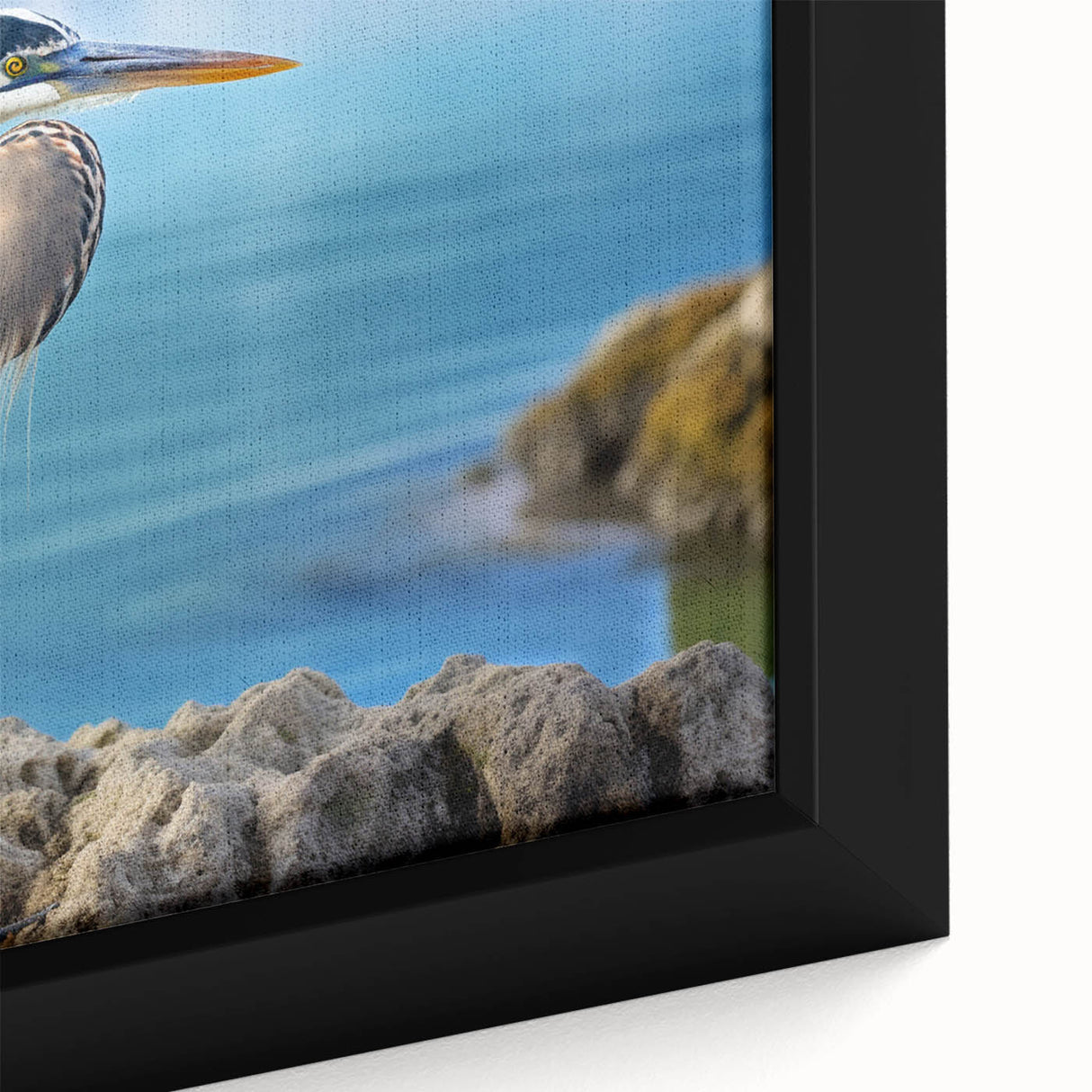 Close-up of a framed canvas wall art collection featuring elegant herons and egrets in a serene natural setting, showcasing intricate details and vibrant colors. Perfect for enhancing home decor with a touch of wildlife elegance.