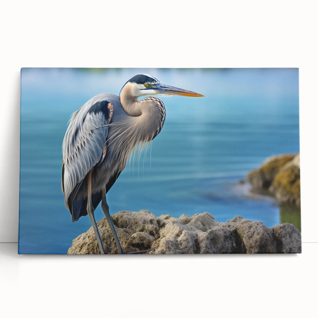 Stretched canvas wall art featuring a serene heron and egret design, showcasing delicate brush strokes and soft pastel colors, perfect for nature-themed decor.