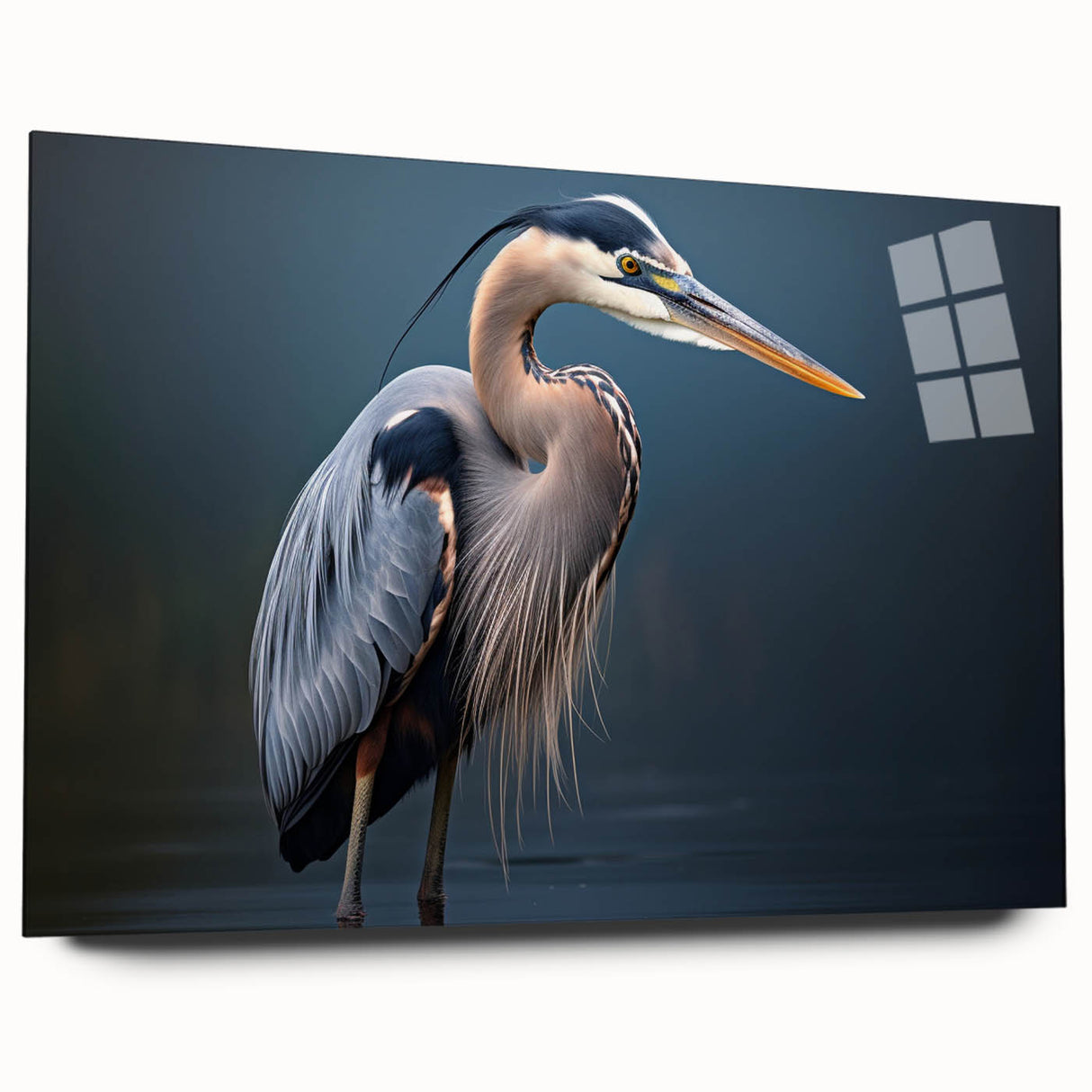 Elegant wall art collection featuring a side view of heron and egret designs printed on acrylic glass, showcasing vibrant colors and intricate details, perfect for enhancing modern decor.