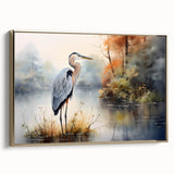 Framed wall art collection showcasing a heron and egret design on canvas, featuring elegant gold accents and a side view perspective, perfect for nature-themed decor.