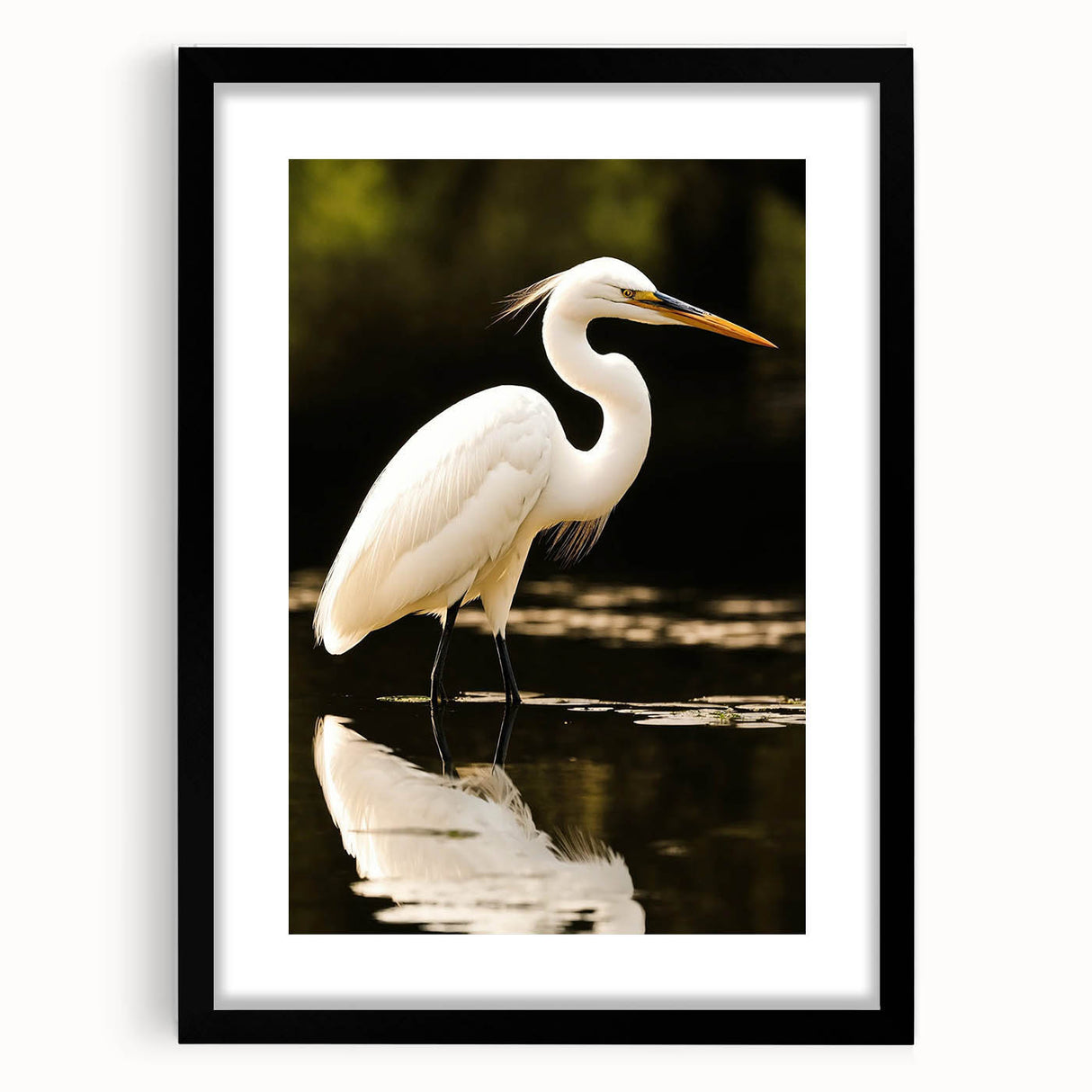 Framed wall art collection featuring elegant heron and egret designs in black and white, set against a sleek black frame with a mat. Perfect for nature-inspired decor.