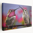 Vibrant hummingbird design stretched canvas wall art in a side view, showcasing intricate details and rich colors, perfect for nature-themed decor.
