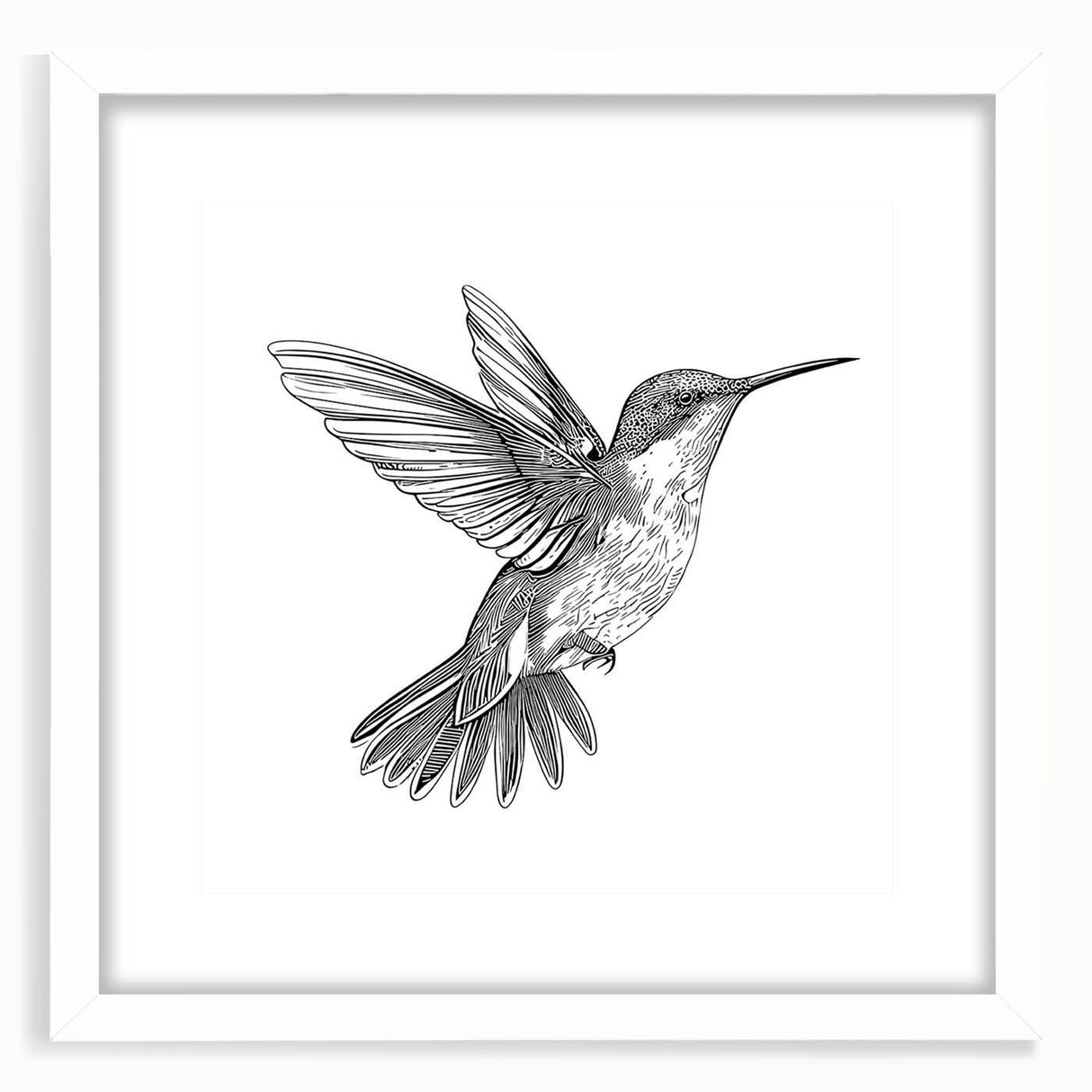 Framed hummingbird wall art collection featuring a delicate design with vibrant colors, set against a white mat, perfect for enhancing home decor elegance.