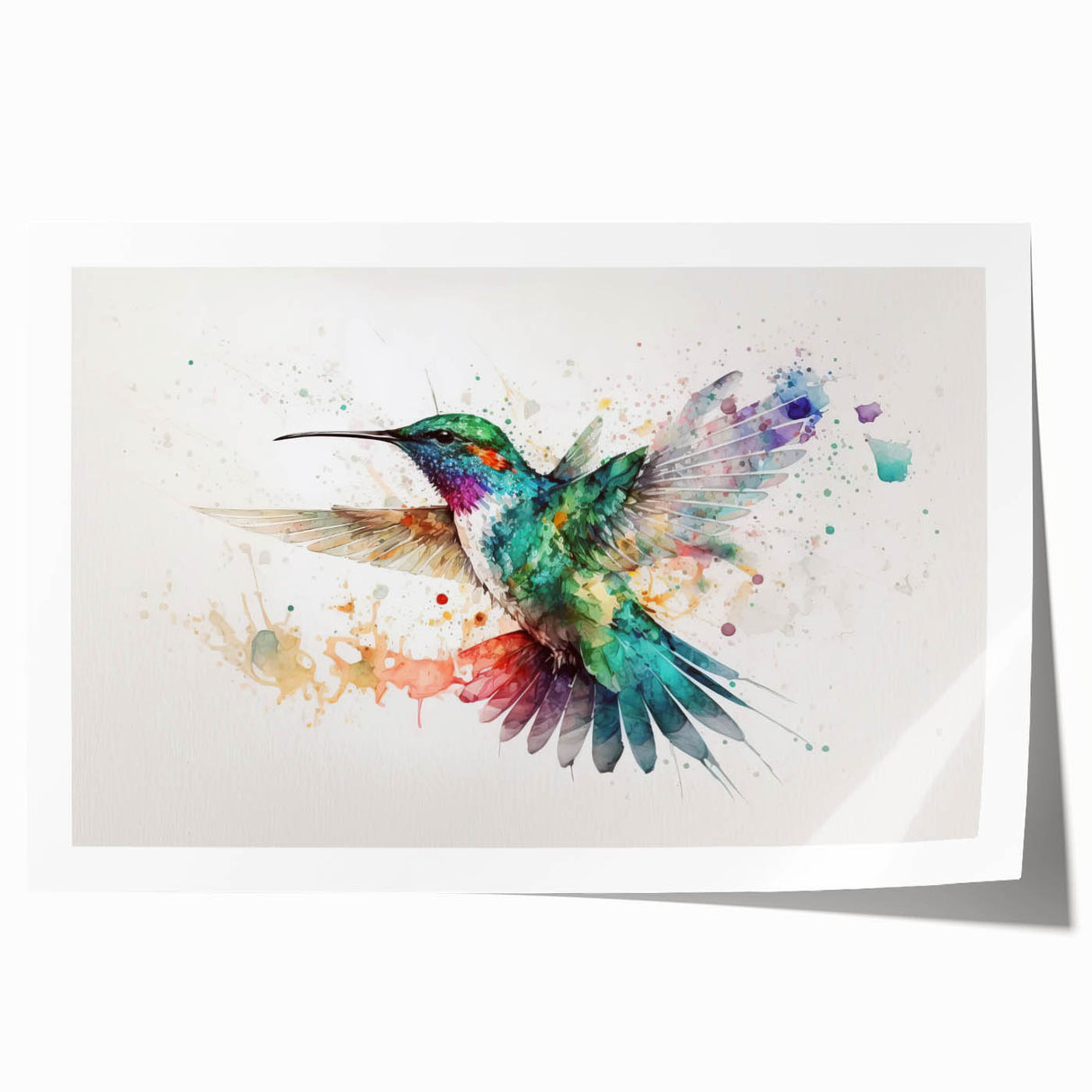 Vibrant rolled print showcasing a colorful hummingbird design, ideal for home decor, presented in a protective cardboard tube for easy display.