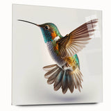 Colorful acrylic glass wall art featuring a detailed hummingbird design, showcasing vibrant colors and intricate patterns, ideal for modern home decor.