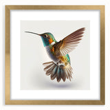 Elegant wall art featuring a stunning hummingbird design in vibrant colors, framed with a gold mat for a luxurious look, perfect for home decor.