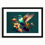Hummingbird wall art collection framed in black, showcasing vibrant colors and intricate designs, perfect for nature lovers and modern decor enthusiasts.