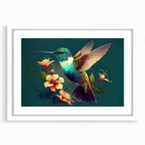 Hummingbird-themed wall art collection showcasing vibrant colors, framed in white with a mat, perfect for adding nature-inspired decor to any space.